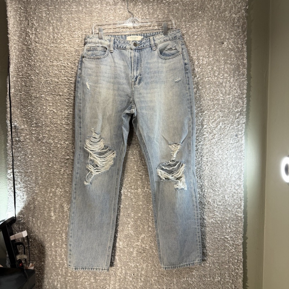 Hidden Los Angeles Baggy Denim Straight Jeans Distressed 30 Blue Lightwashed